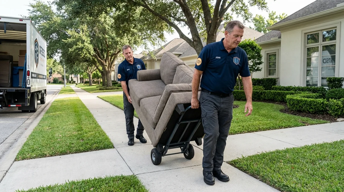 Local residential moving crew loading furniture in Belton, SC
