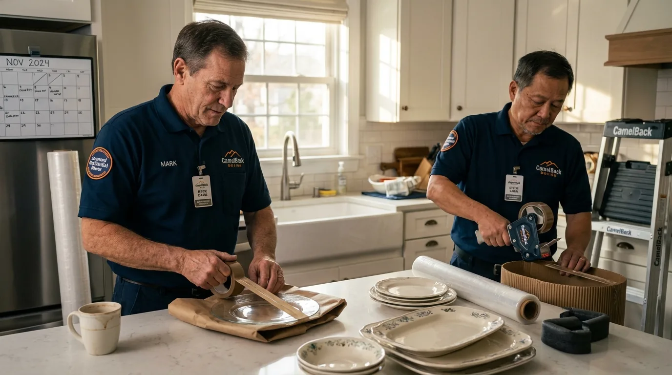 Professional crew packing kitchen dishware in Belton, SC